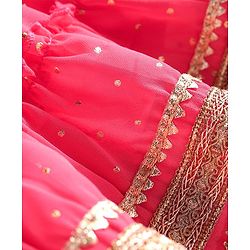 Babyhug Woven  Tie & Dye Printed Ethnic Dress with Floral Zari Booti Detailing & Three Fourth Sleeves Shrug - Dark Pink