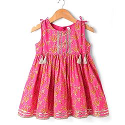 Babyhug Cotton Woven Sleeveless Floral Printed Kurti & Gharara Set with Dupatta - Dark Pink