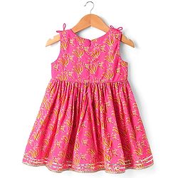 Babyhug Cotton Woven Sleeveless Floral Printed Kurti & Gharara Set with Dupatta - Dark Pink
