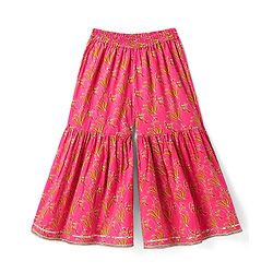 Babyhug Cotton Woven Sleeveless Floral Printed Kurti & Gharara Set with Dupatta - Dark Pink