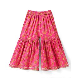 Babyhug Cotton Woven Sleeveless Floral Printed Kurti & Gharara Set with Dupatta - Dark Pink