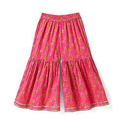 Babyhug Cotton Woven Sleeveless Floral Printed Kurti & Gharara Set with Dupatta - Dark Pink