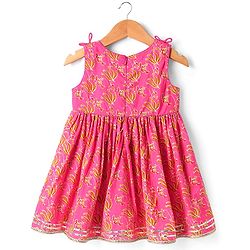 Babyhug Cotton Woven Sleeveless Floral Printed Kurti & Gharara Set with Dupatta - Dark Pink