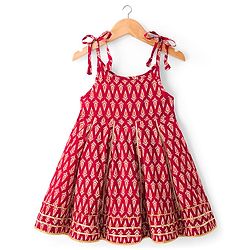 Babyhug Cotton Woven Sleeveless Ethnic Dress with Floral Print - Maroon