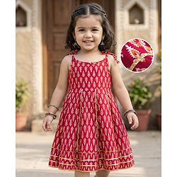 Babyhug Cotton Woven Sleeveless Ethnic Dress with Floral Print - Maroon