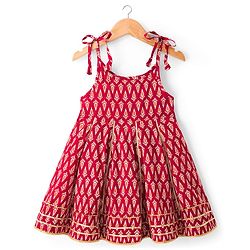 Babyhug Cotton Woven Sleeveless Ethnic Dress with Floral Print - Maroon
