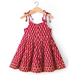 Babyhug Cotton Woven Sleeveless Ethnic Dress with Floral Print - Maroon
