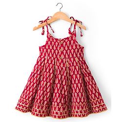 Babyhug Cotton Woven Sleeveless Ethnic Dress with Floral Print - Maroon