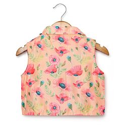 Babyhug Woven Sleeveless Indo Western Set with Floral Print & Sequin Detailing - Peach