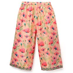 Babyhug Woven Sleeveless Indo Western Set with Floral Print & Sequin Detailing - Peach