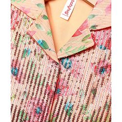 Babyhug Woven Sleeveless Indo Western Set with Floral Print & Sequin Detailing - Peach