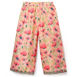 Babyhug Woven Sleeveless Indo Western Set with Floral Print & Sequin Detailing - Peach