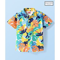 Babyhug Cotton Knit Half Sleeves Shirt With Leaf Print - Multicolor