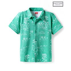 Babyhug Cotton Knit Half Sleeves Shirt with Beach Theme Print - Green