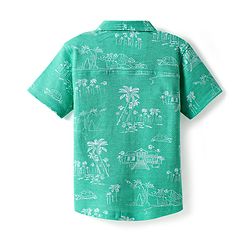 Babyhug Cotton Knit Half Sleeves Shirt with Beach Theme Print - Green