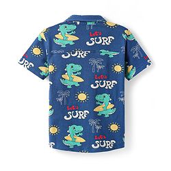 Babyhug Cotton Knit Half Sleeves Shirt with Dino & Surfing Theme Print - Navy Blue