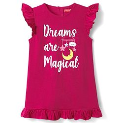 Babyhug Cotton Knit Frill Sleeves A Line Nighties with Polka Dots & Text Print Pack of 2 - Yellow & Dark Pink