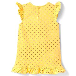 Babyhug Cotton Knit Frill Sleeves A Line Nighties with Polka Dots & Text Print Pack of 2 - Yellow & Dark Pink
