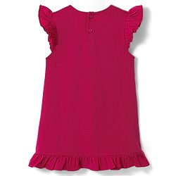 Babyhug Cotton Knit Frill Sleeves A Line Nighties with Polka Dots & Text Print Pack of 2 - Yellow & Dark Pink