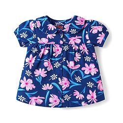 Babyhug Cotton Knit Half Sleeves Floral Printed Shorts Night Suit - Navy Blue