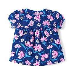 Babyhug Cotton Knit Half Sleeves Floral Printed Shorts Night Suit - Navy Blue