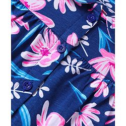 Babyhug Cotton Knit Half Sleeves Floral Printed Shorts Night Suit - Navy Blue