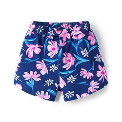 Babyhug Cotton Knit Half Sleeves Floral Printed Shorts Night Suit - Navy Blue