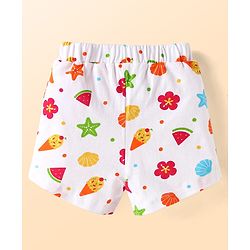 Babyhug Cotton Knit Half Sleeves Shorts Night Suit With Floral & Fruit Print - White