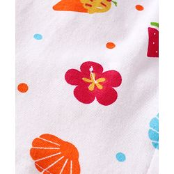Babyhug Cotton Knit Half Sleeves Shorts Night Suit With Floral & Fruit Print - White