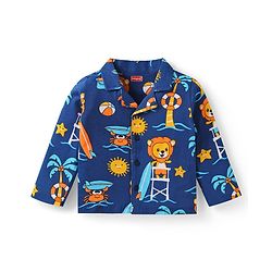 Babyhug Cotton Knit Full Sleeves Night Suit With Lion Print - Navy Blue