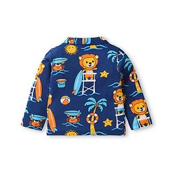 Babyhug Cotton Knit Full Sleeves Night Suit With Lion Print - Navy Blue
