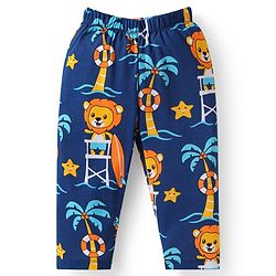 Babyhug Cotton Knit Full Sleeves Night Suit With Lion Print - Navy Blue