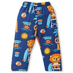 Babyhug Cotton Knit Full Sleeves Night Suit With Lion Print - Navy Blue