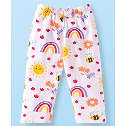 Babyhug 100% Cotton Knit Full Sleeves Night Suit With Floral & Honeybee Print - White