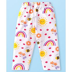 Babyhug 100% Cotton Knit Full Sleeves Night Suit With Floral & Honeybee Print - White