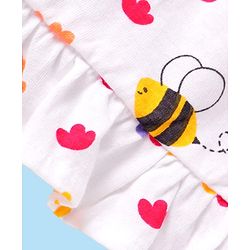 Babyhug 100% Cotton Knit Full Sleeves Night Suit With Floral & Honeybee Print - White