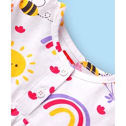 Babyhug 100% Cotton Knit Full Sleeves Night Suit With Floral & Honeybee Print - White