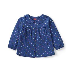 Babyhug Cotton Knit Front Open Full Sleeves Peter Pan Collar Night Suit with Polka Dot Print - Navy Blue