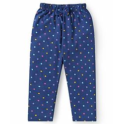 Babyhug Cotton Knit Front Open Full Sleeves Peter Pan Collar Night Suit with Polka Dot Print - Navy Blue