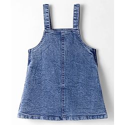 Babyhug Cotton Woven Frock & Half Sleeves Inner Tee With Fruit Print & Patch - Blue & Pink
