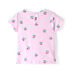 Babyhug Cotton Woven Frock & Half Sleeves Inner Tee With Fruit Print & Patch - Blue & Pink
