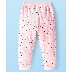 Babyhug Terry Knit  Full Length Lounge Pants With Polka Dots & Bunny Applique - Pink & White