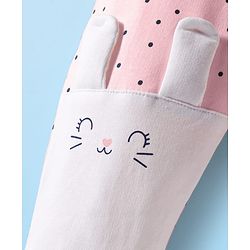 Babyhug Terry Knit  Full Length Lounge Pants With Polka Dots & Bunny Applique - Pink & White