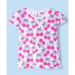 Babyhug Cotton Woven Cherry Printed & Embroidered Pinafore with Cap Sleeves Inner Tee - Blue