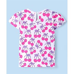 Babyhug Cotton Woven Cherry Printed & Embroidered Pinafore with Cap Sleeves Inner Tee - Blue