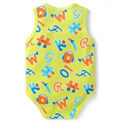 Babyhug 100% Cotton Knit Sleeveless Onesies with Alphabet Print & Stripes Pack of 3 - Light Green & Blue