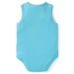 Babyhug 100% Cotton Knit Sleeveless Onesies with Alphabet Print & Stripes Pack of 3 - Light Green & Blue