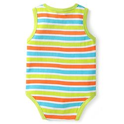 Babyhug 100% Cotton Knit Sleeveless Onesies with Alphabet Print & Stripes Pack of 3 - Light Green & Blue