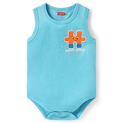 Babyhug 100% Cotton Knit Sleeveless Onesies with Alphabet Print & Stripes Pack of 3 - Light Green & Blue