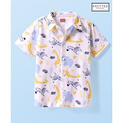 Babyhug Cotton Knit Half Sleeves Shirt With Animal Print - White